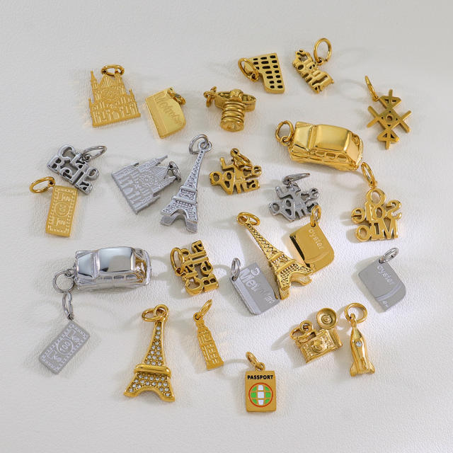 Creative Stainless Steel Gold-Plated European and American Fashion Paris Eiffel Tower Pendant Wholesale