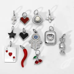 Silver Summer New Product Inlaid with Pearl Zircon Oil Dripping Stainless Steel Cherry Heart Pepper DIY Pendant Accessories