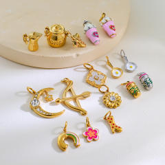 Popular Four-Leaf Clover Bow Arrow Moon Stainless Steel Gold-Plated Pendant DIY Bracelet Necklace Pendant Accessories Wholesale