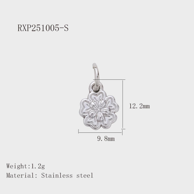 Hot Selling Silver Plant Series Flower Style Stainless Steel Jewelry Accessories DIY Necklace Bracelet Pendant