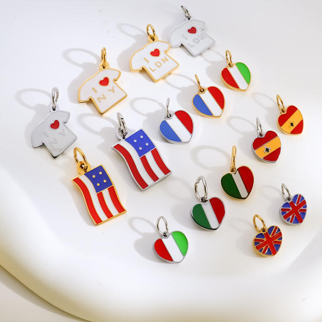 Personalized Fashion Heart Flag Clothes Stainless Steel Plated 18K Gold DIY Pendant Jewelry Pendant