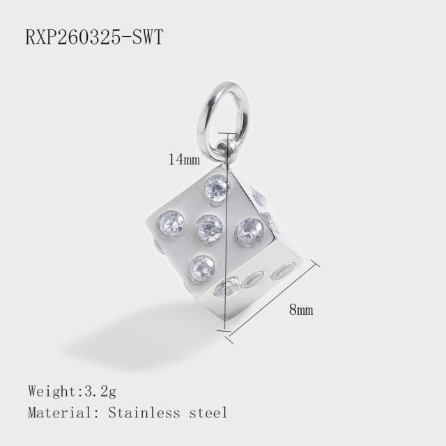 Stainless Steel Lucky Card Dice Four-Leaf Clover Graduation Cap Pendant DIY Pendant Vacuum Electroplating 18K Gold