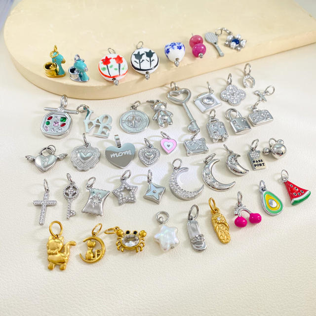 New Stainless Steel Pendants with Creative Cartoon Animal Plant Designs Multi-Themed DIY Jewelry Accessories