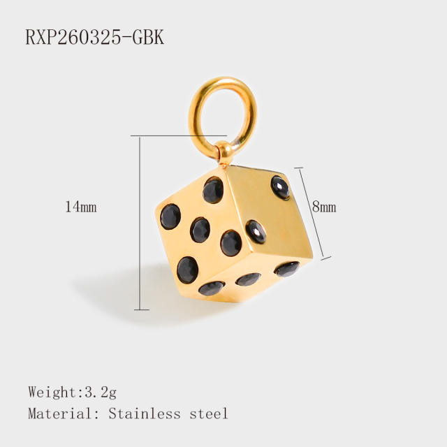 Stainless Steel Lucky Card Dice Four-Leaf Clover Graduation Cap Pendant DIY Pendant Vacuum Electroplating 18K Gold