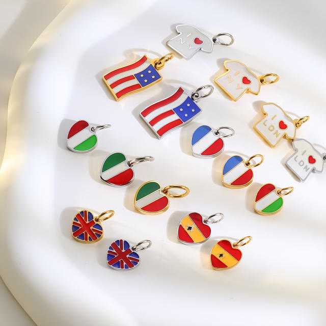 Personalized Fashion Heart Flag Clothes Stainless Steel Plated 18K Gold DIY Pendant Jewelry Pendant