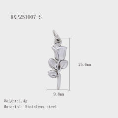 Hot Selling Silver Plant Series Flower Style Stainless Steel Jewelry Accessories DIY Necklace Bracelet Pendant