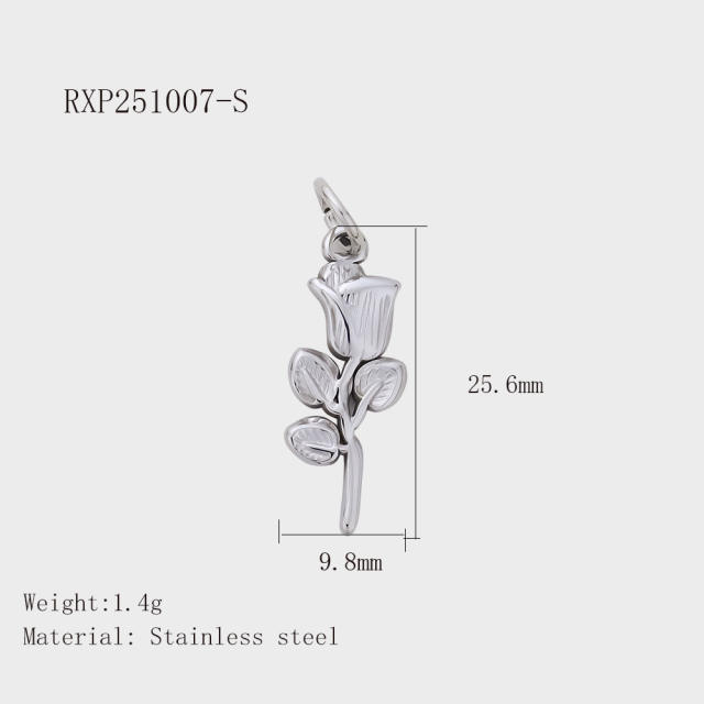 Hot Selling Silver Plant Series Flower Style Stainless Steel Jewelry Accessories DIY Necklace Bracelet Pendant