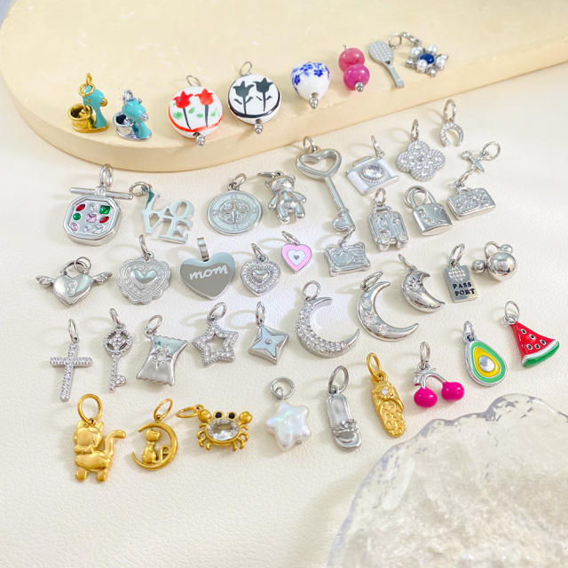 New Stainless Steel Pendants with Creative Cartoon Animal Plant Designs Multi-Themed DIY Jewelry Accessories