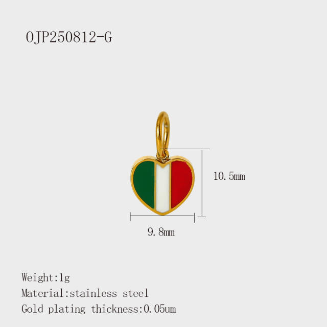 Personalized Fashion Heart Flag Clothes Stainless Steel Plated 18K Gold DIY Pendant Jewelry Pendant