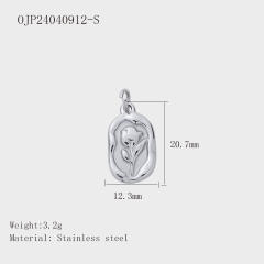 Hot Selling Silver Plant Series Flower Style Stainless Steel Jewelry Accessories DIY Necklace Bracelet Pendant