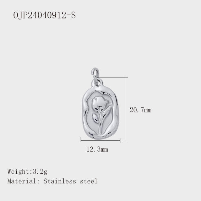 Hot Selling Silver Plant Series Flower Style Stainless Steel Jewelry Accessories DIY Necklace Bracelet Pendant