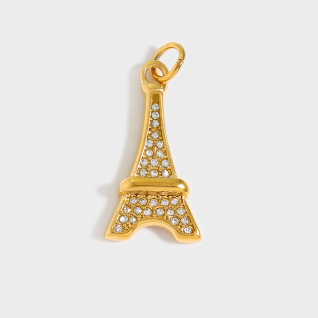 Creative Stainless Steel Gold-Plated European and American Fashion Paris Eiffel Tower Pendant Wholesale