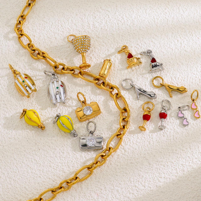 New DIY Jewelry Accessories Fashion Traveler Series Hot Air Balloon Wine Glass Suitcase Cute Pendant
