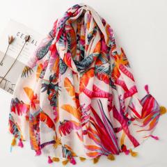 Colorful Parrot and Toucan Print Tassel Scarf