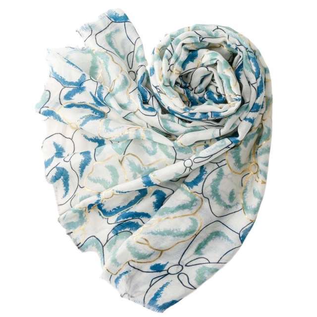 French-Style Gold Stamping Floral Print Scarf Cotton-Linen Feel Large Size Scarf