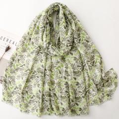 Gold Stamping February Flowers Plant Floral Scarf Cotton Linen Feel Long Scarf