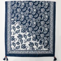 Retro Ethnic Style Floral Geometric Print Tassel Scarf with Wooden Beads