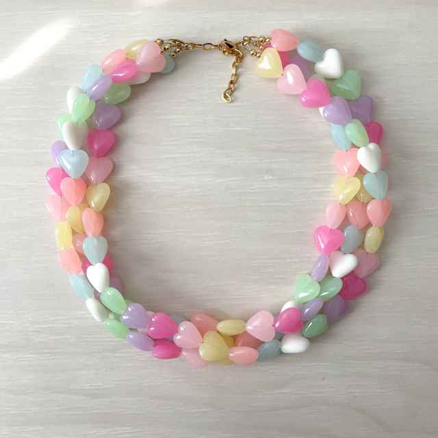 Summer macron color resin heart two layer choker necklace for women
