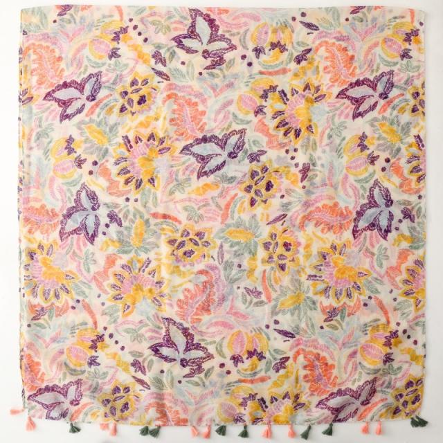 Gentle Colorful Floral Print Tassel Scarf Spring and Summer Sun Protection Travel Shawl