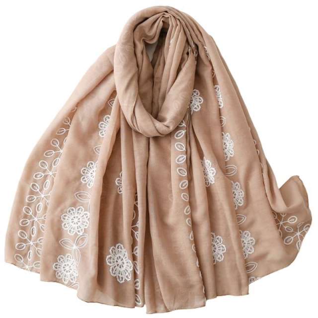 Solid Color Floral Ethnic Style Embroidered Scarf Chinese Style Scarf