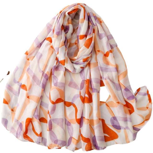 French Satin Pebble Print Scarf with Cotton-Linen Large Size Scarf