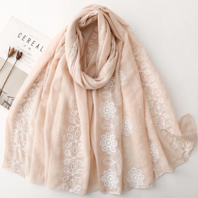 Solid Color Floral Ethnic Style Embroidered Scarf Chinese Style Scarf