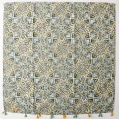 Green Five-Pointed Flower Tassel Printed Scarf