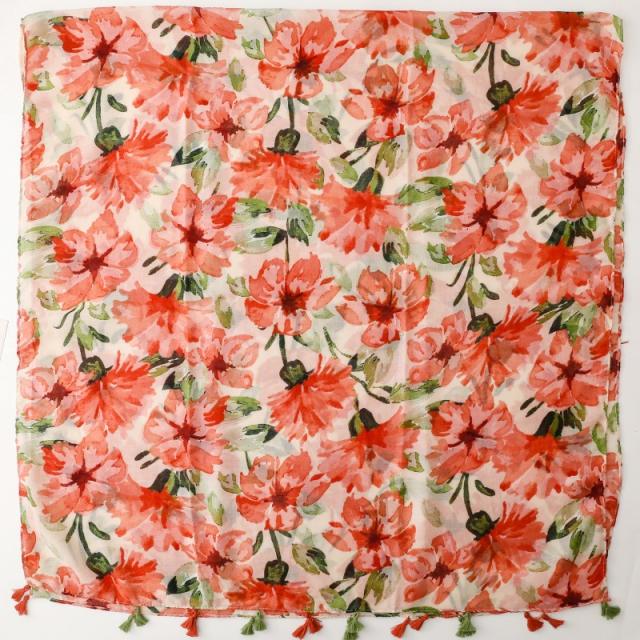 New Foreign Trade Watercolor Floral Print Tassel Scarf