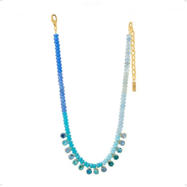 Bohemian Style Beaded Necklace Dopamine Color Natural Stone Beads Gradient Zircon Pendant for Women