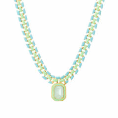 Summer fresh light green copper chain square cubic zircon pendant necklace