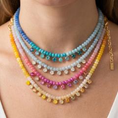 Bohemian Style Beaded Necklace Dopamine Color Natural Stone Beads Gradient Zircon Pendant for Women