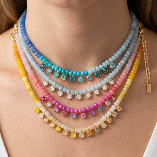 Bohemian Style Beaded Necklace Dopamine Color Natural Stone Beads Gradient Zircon Pendant for Women