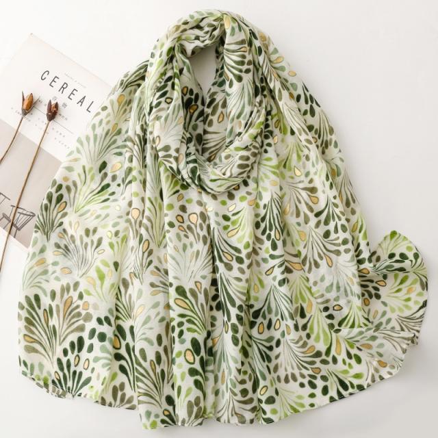 French-Style Gold Stamping Fountain Print Scarf Cotton-Linen Large Size Scarf