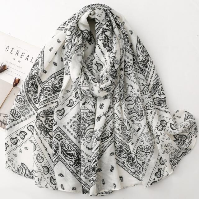 French Satin Checkered Paisley Silk Scarf Cotton and Linen Scarf