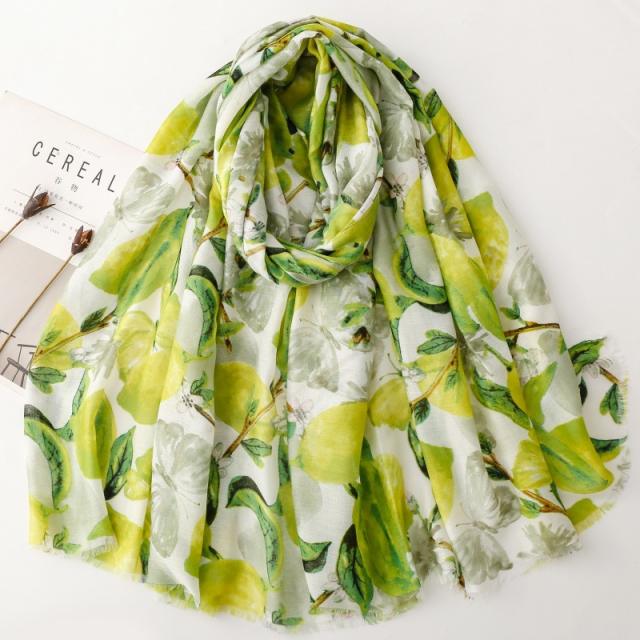 French-Style Lemon Butterfly Print Silk Scarf Cotton-Linen Feel Large Size Scarf