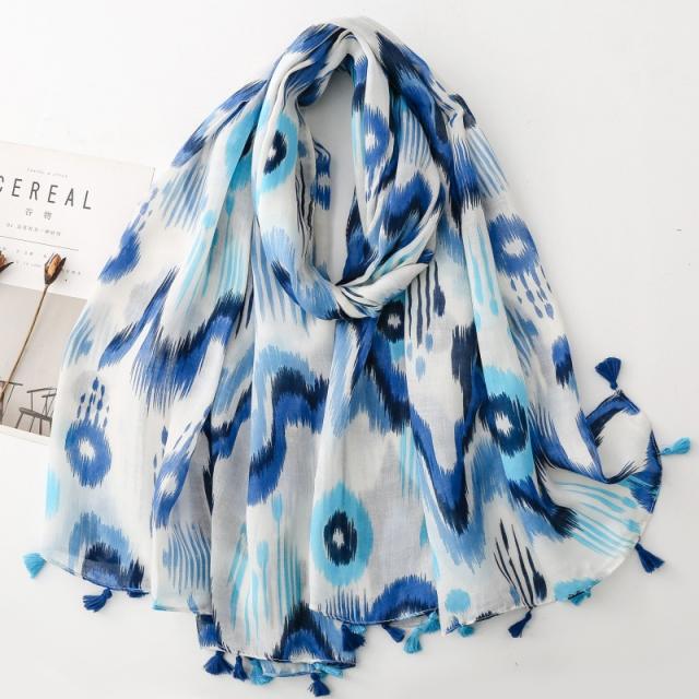 Bohemian Sunset Orange Printed Tassel Scarf