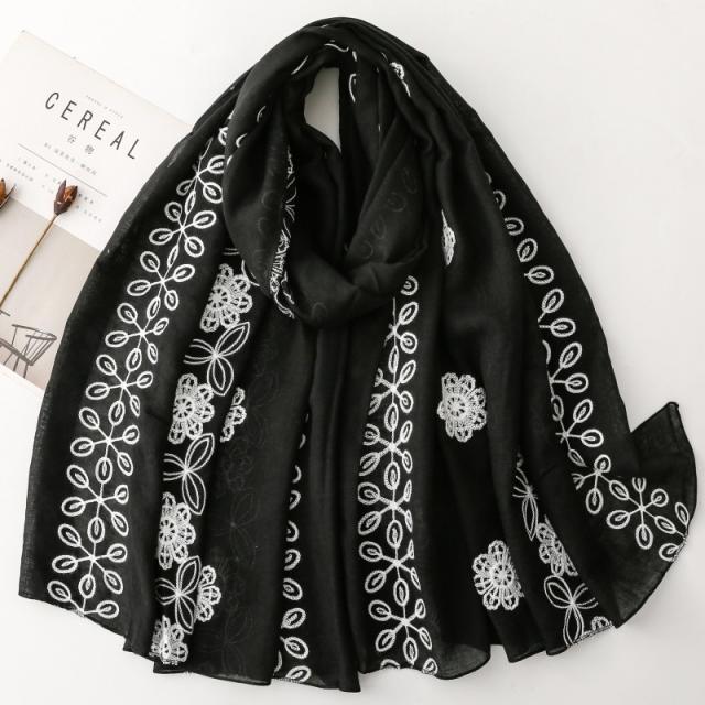 Solid Color Floral Ethnic Style Embroidered Scarf Chinese Style Scarf