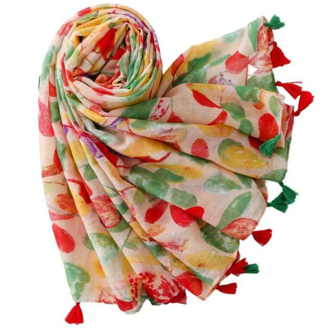 Summer Watercolor Fruit Print Tassel Scarf Shawl for Energetic Girls
