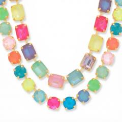 Colorful square glass crystal two layer women necklace