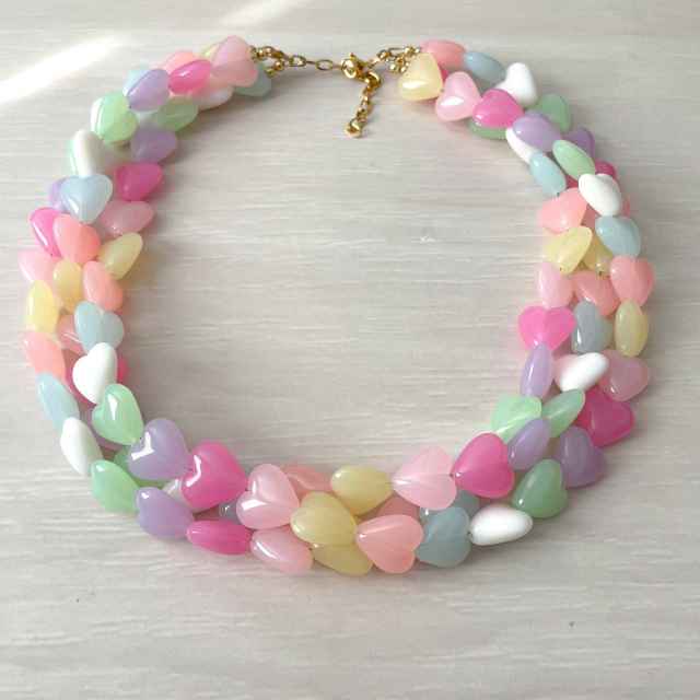 Summer macron color resin heart two layer choker necklace for women