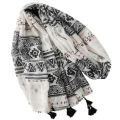 Retro Black White Geometric Totem Print Scarf Bohemian Style Vacation Shawl