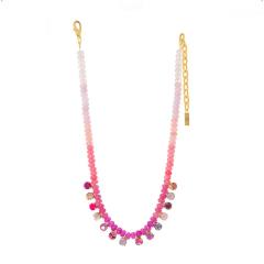 Bohemian Style Beaded Necklace Dopamine Color Natural Stone Beads Gradient Zircon Pendant for Women
