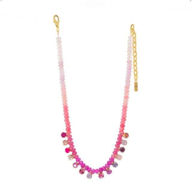 Bohemian Style Beaded Necklace Dopamine Color Natural Stone Beads Gradient Zircon Pendant for Women