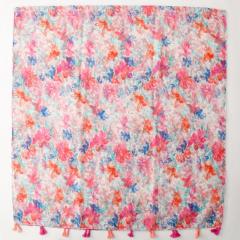 Elegant Socialite Watercolor Pink Floral Print Tassel Scarf