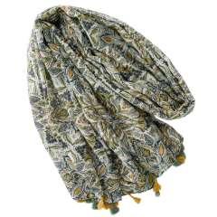 Green Five-Pointed Flower Tassel Printed Scarf