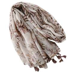 Autumn Gentle Sycamore-Colored Printed Tassel Scarf