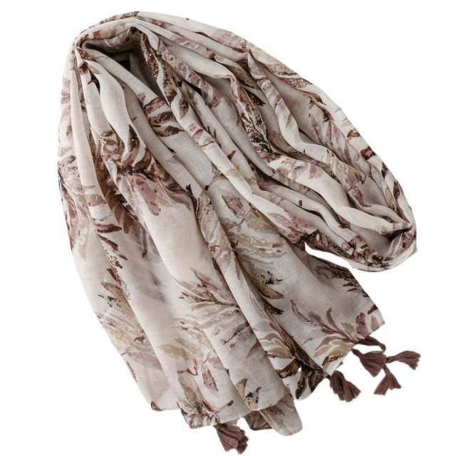Autumn Gentle Sycamore-Colored Printed Tassel Scarf