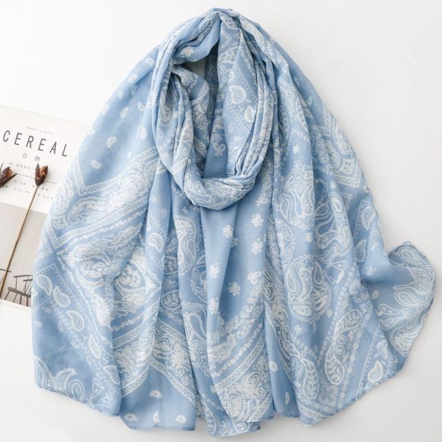 French Satin Checkered Paisley Silk Scarf Cotton and Linen Scarf