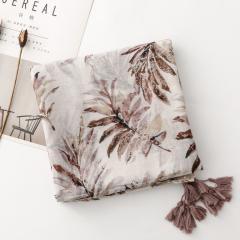 Autumn Gentle Sycamore-Colored Printed Tassel Scarf