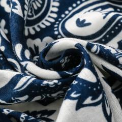 Retro Ethnic Style Floral Geometric Print Tassel Scarf with Wooden Beads